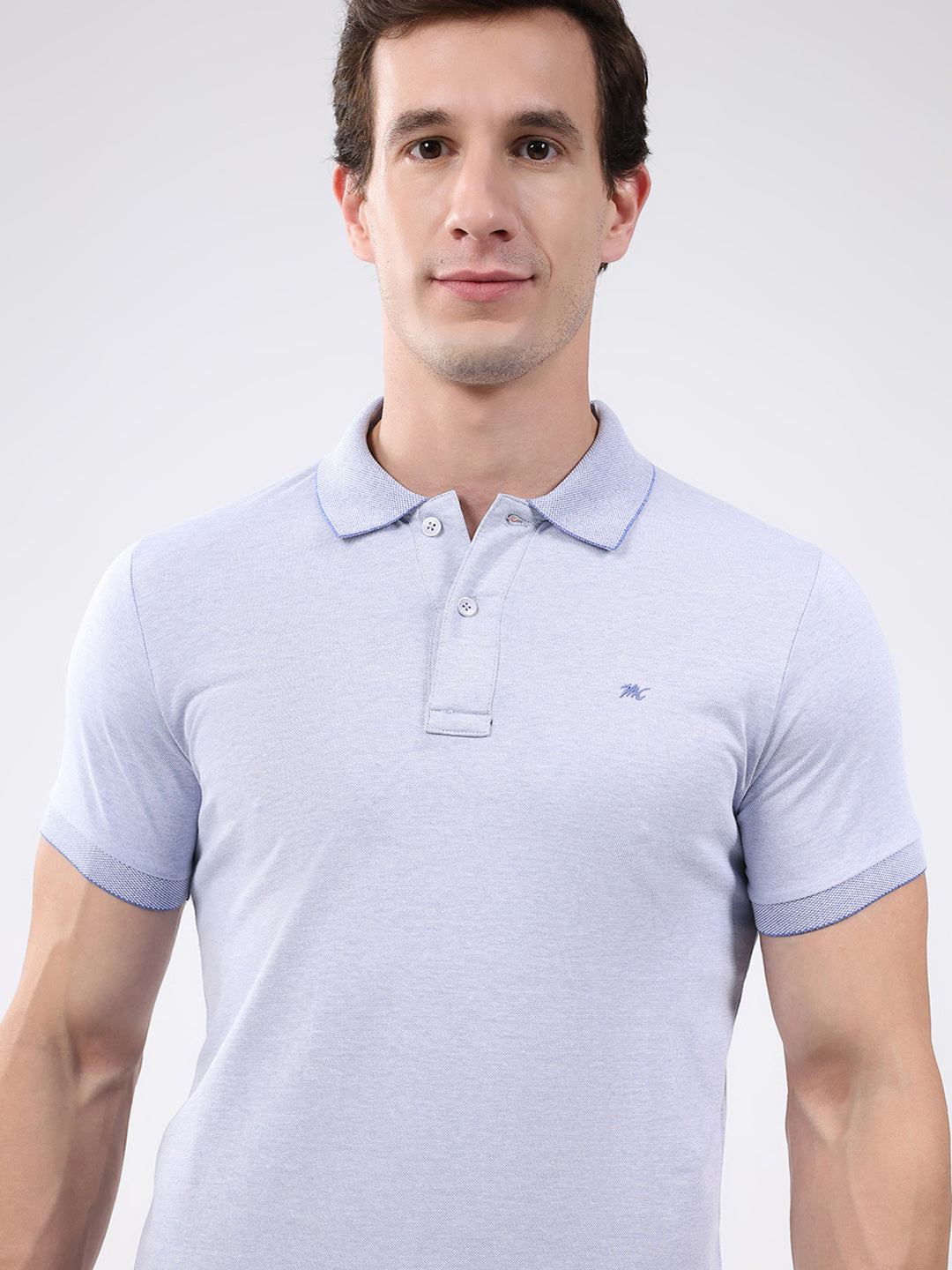 Men Sky Blue Solid Collar Half Sleeve T-Shirt