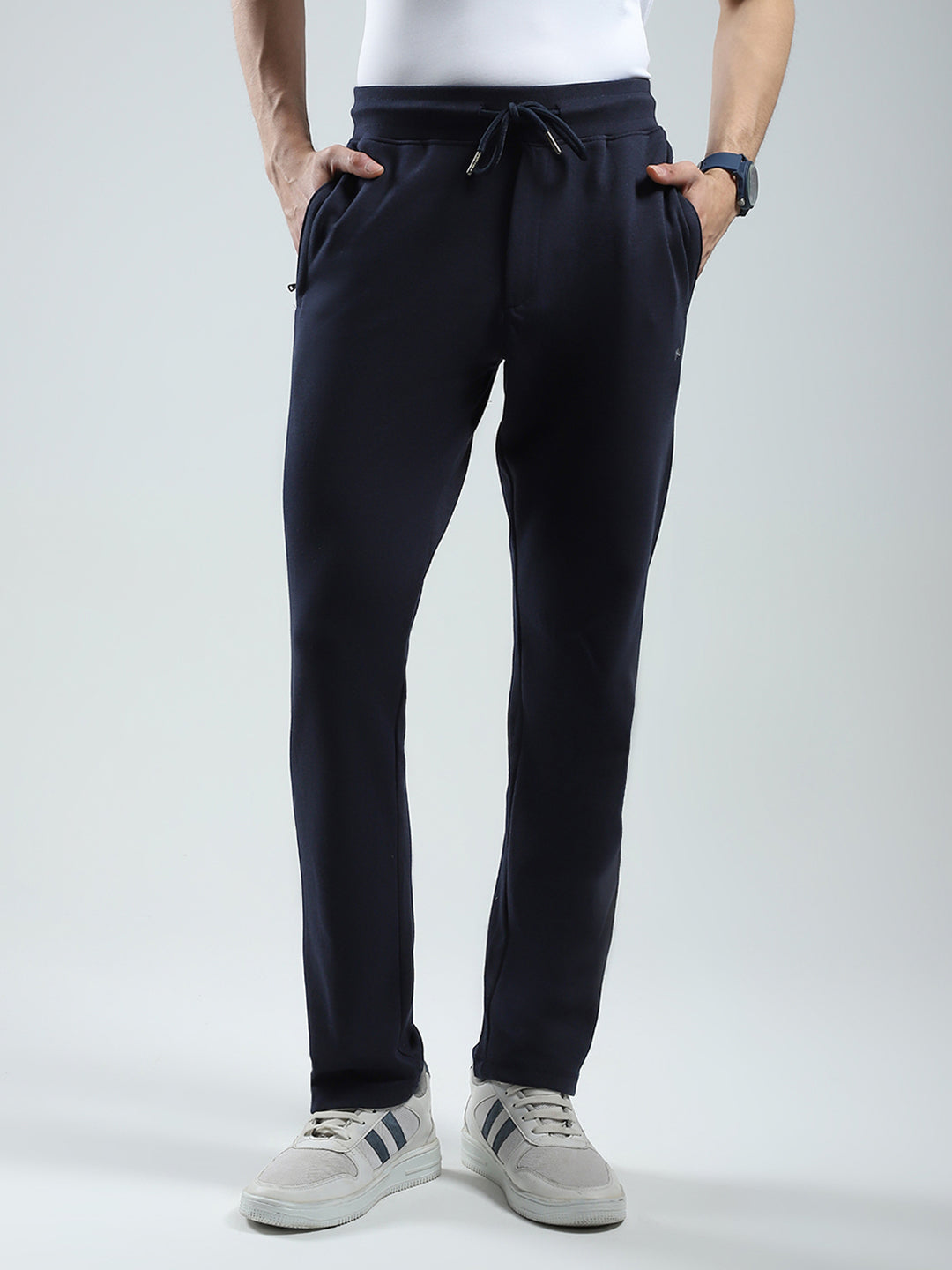 Men Navy Blue Solid Regular Fit Lower