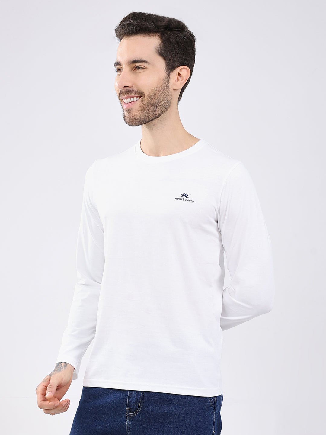Men White & Navy Blue Solid Round Neck Full Sleeve T-Shirt (Pack of 2)