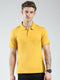 Men Mustard Solid Collar Half Sleeve T-Shirt
