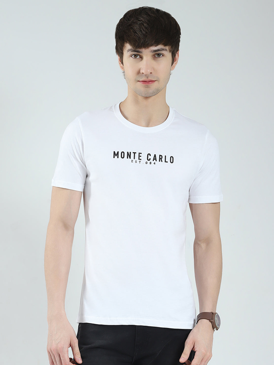 Men White Solid Round Neck Half Sleeve T-Shirt