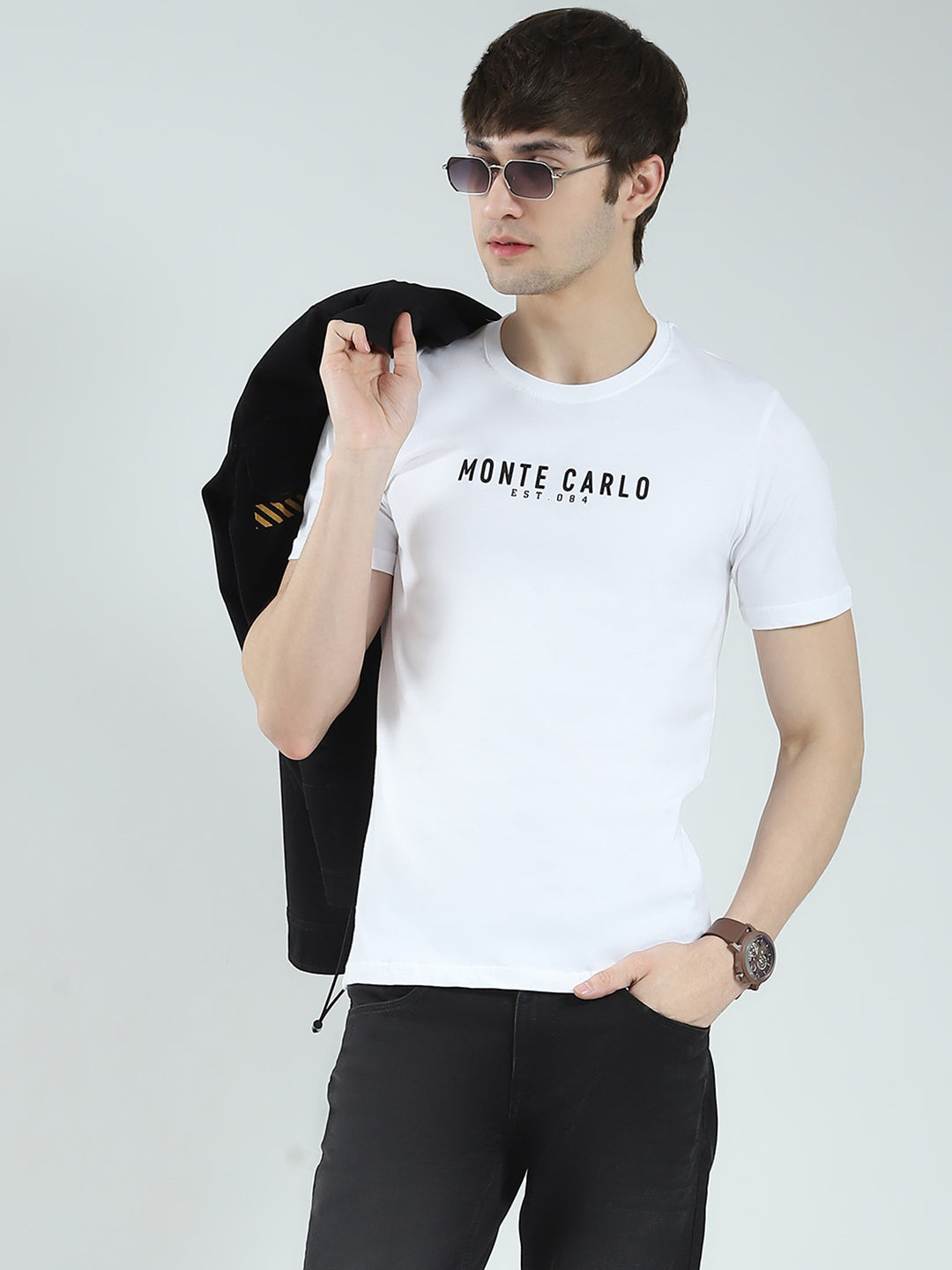 Men White Solid Round Neck Half Sleeve T-Shirt