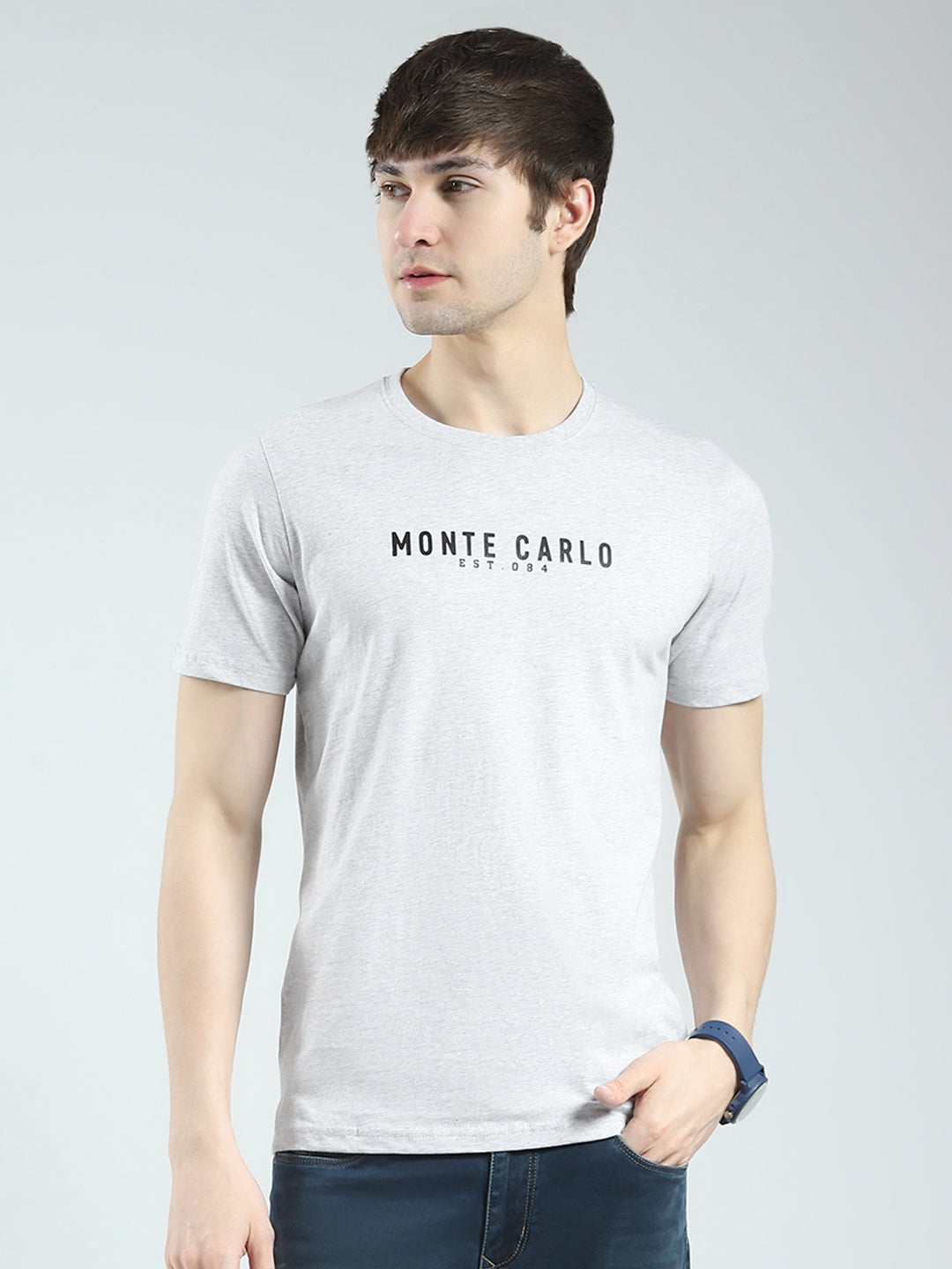 Men Grey Solid Round Neck Half Sleeve T-Shirt