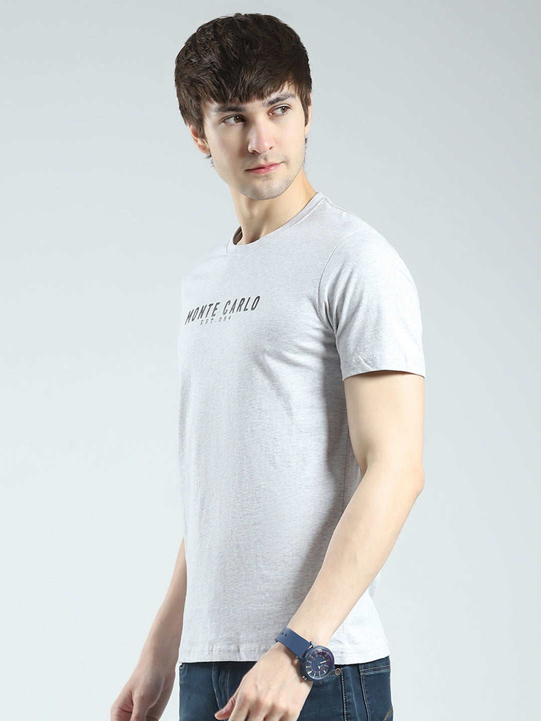 Men Grey Solid Round Neck Half Sleeve T-Shirt