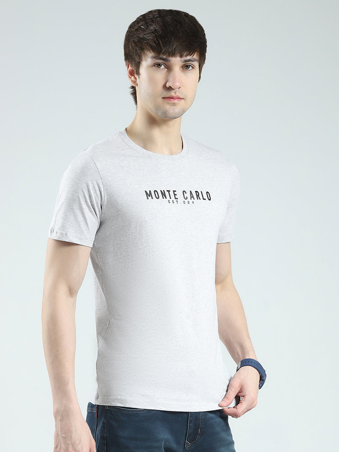 Men Grey Solid Round Neck Half Sleeve T-Shirt