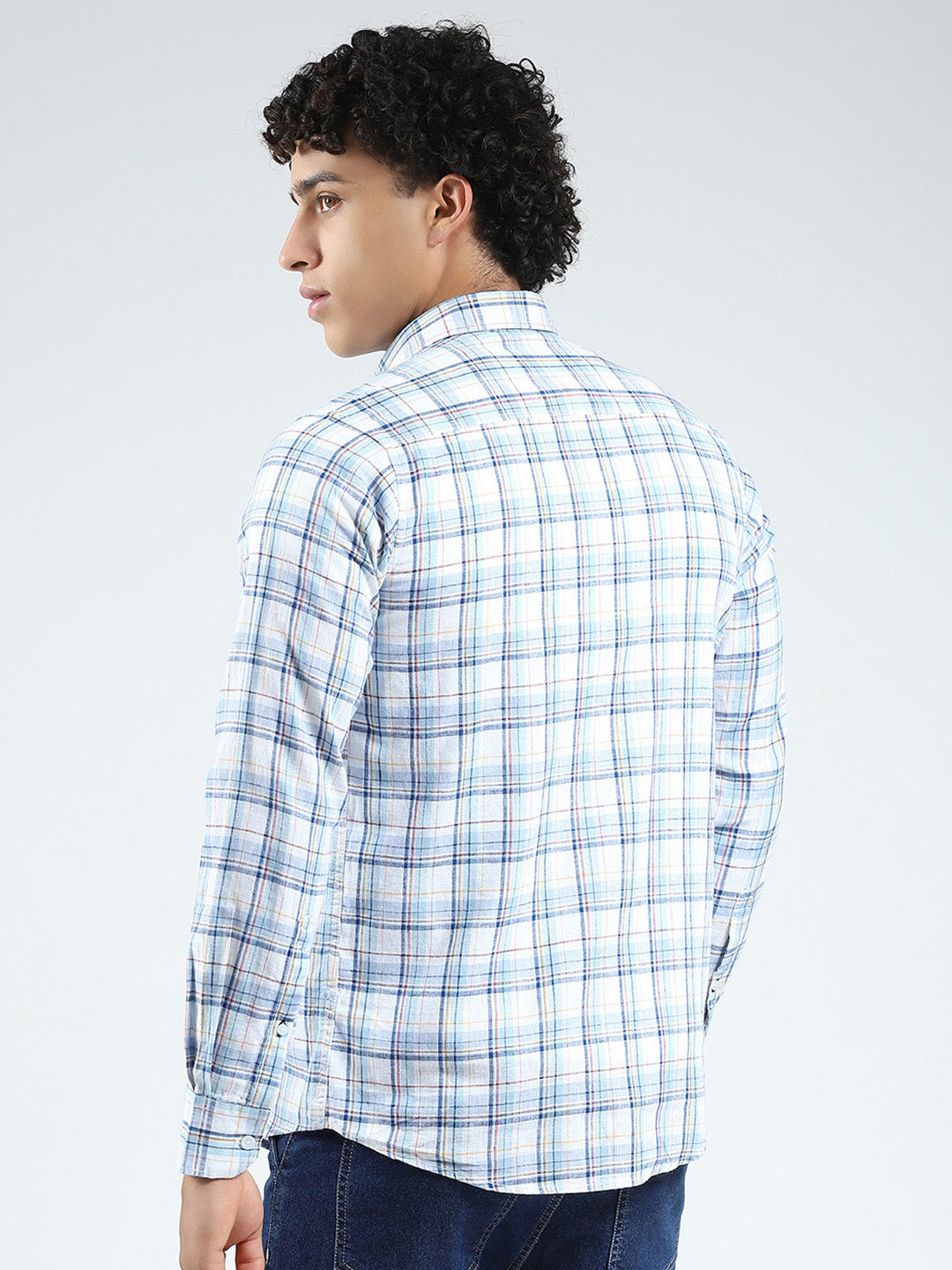 Men Blue Check Collar Full Sleeve Shirt