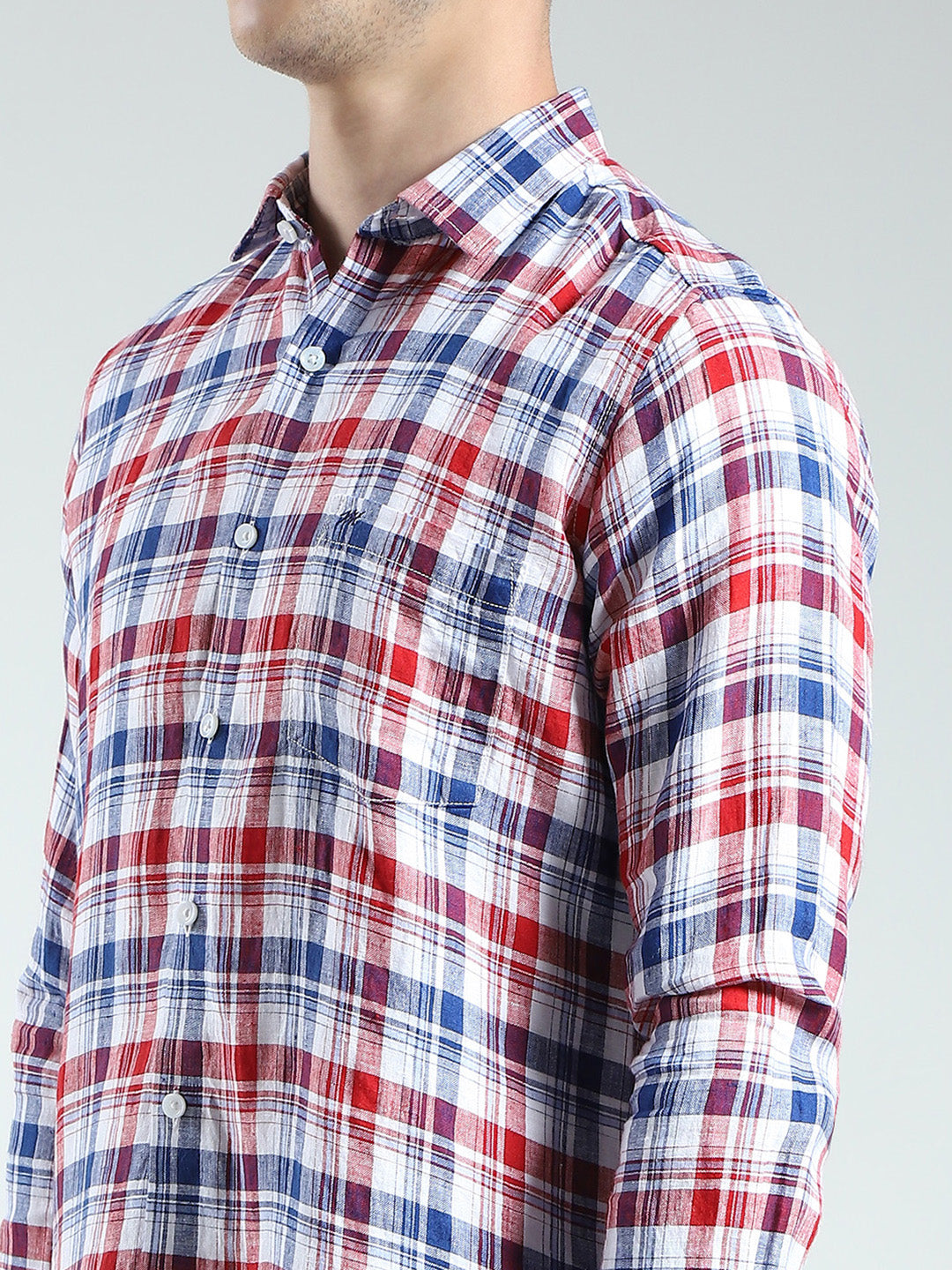 Men Red Check Collar Full Sleeve Shirt