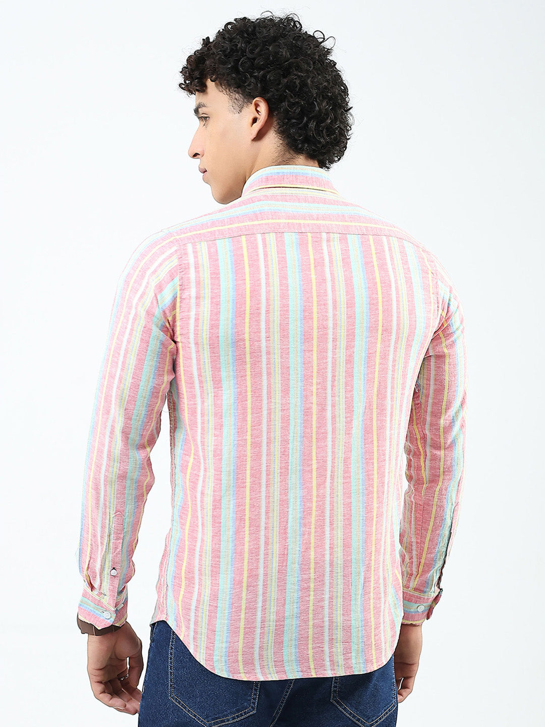 Men Red Stripe Collar Full Sleeve Shirt