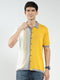 Men Mustard Self Design Collar Half Sleeve T-Shirt
