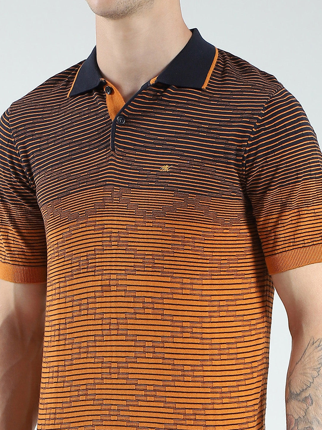 Men Brown Self Design Collar Half Sleeve T-Shirt