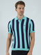 Men Green Stripe Collar Half Sleeve T-Shirt