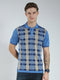 Men Blue Self Design Collar Half Sleeve T-Shirt