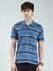 Men Blue Stripe Collar Half Sleeve T-Shirt