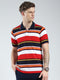 Men Red Stripe Collar Half Sleeve T-Shirt