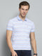 Men Blue Stripe Collar Half Sleeve T-Shirt