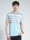Men Blue Stripe Collar Half Sleeve T-Shirt