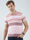 Men Peach Stripe Collar Half Sleeve T-Shirt