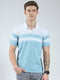 Men Blue Stripe Collar Half Sleeve T-Shirt