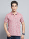Men Magenta Stripe Collar Half Sleeve T-Shirt