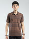 Men Brown Stripe Collar Half Sleeve T-Shirt