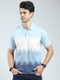 Men Blue Stripe Collar Half Sleeve T-Shirt