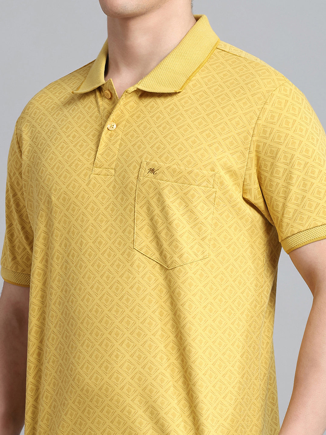 Men Yellow Printed Collar Half Sleeve T-Shirt