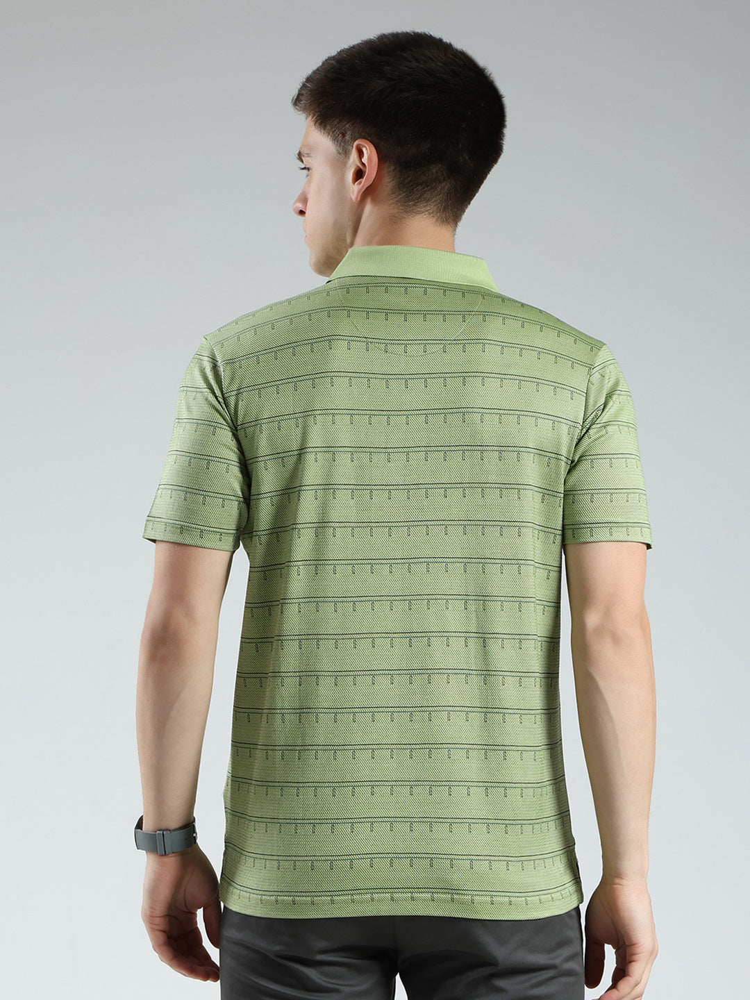 Luxuria Men Green Stripe Collar Half Sleeve T-Shirt