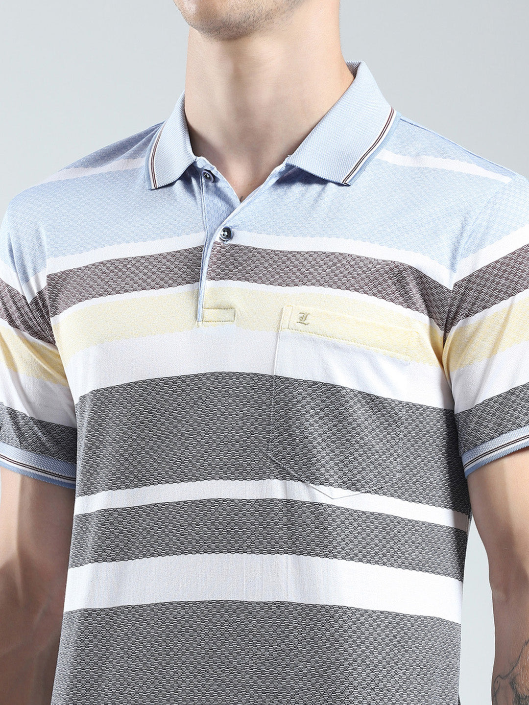 Luxuria Men Grey Stripe Collar Half Sleeve T-Shirt