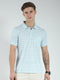 Men Blue Stripe Collar Half Sleeve T-Shirt
