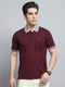 Men Maroon Printed Collar Half Sleeve T-Shirt
