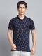 Men Navy Blue Printed Collar Half Sleeve T-Shirt