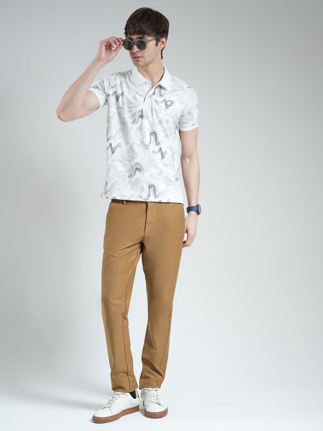 Men Grey Printed Collar Half Sleeve T-Shirt
