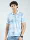 Men Blue Printed Collar Half Sleeve T-Shirt