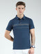 Men Blue Printed Collar Half Sleeve T-Shirt
