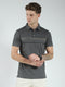 Men Charcoal Printed Collar Half Sleeve T-Shirt