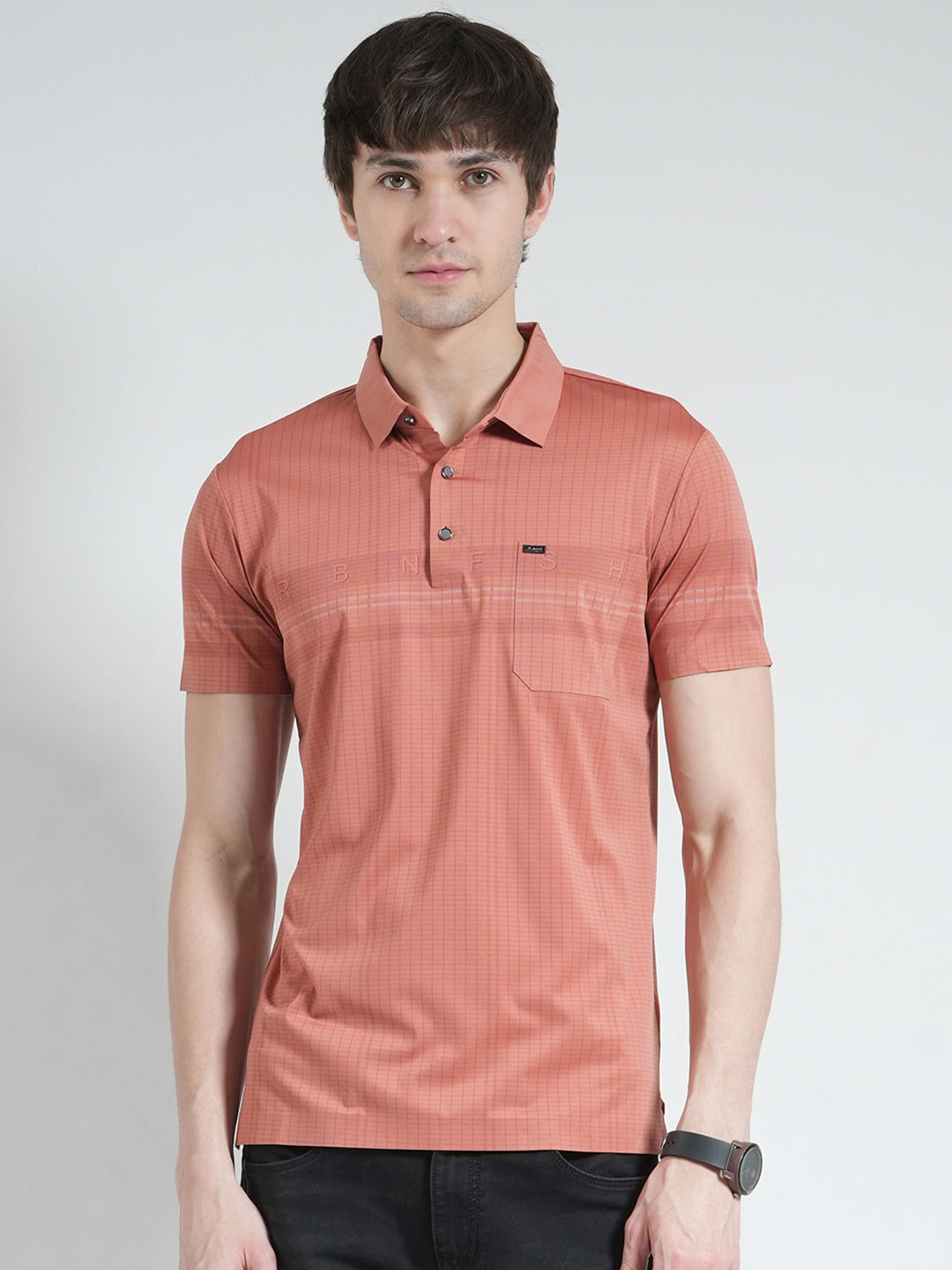 Men Pink Printed Collar Half Sleeve T-Shirt