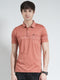 Men Pink Printed Collar Half Sleeve T-Shirt
