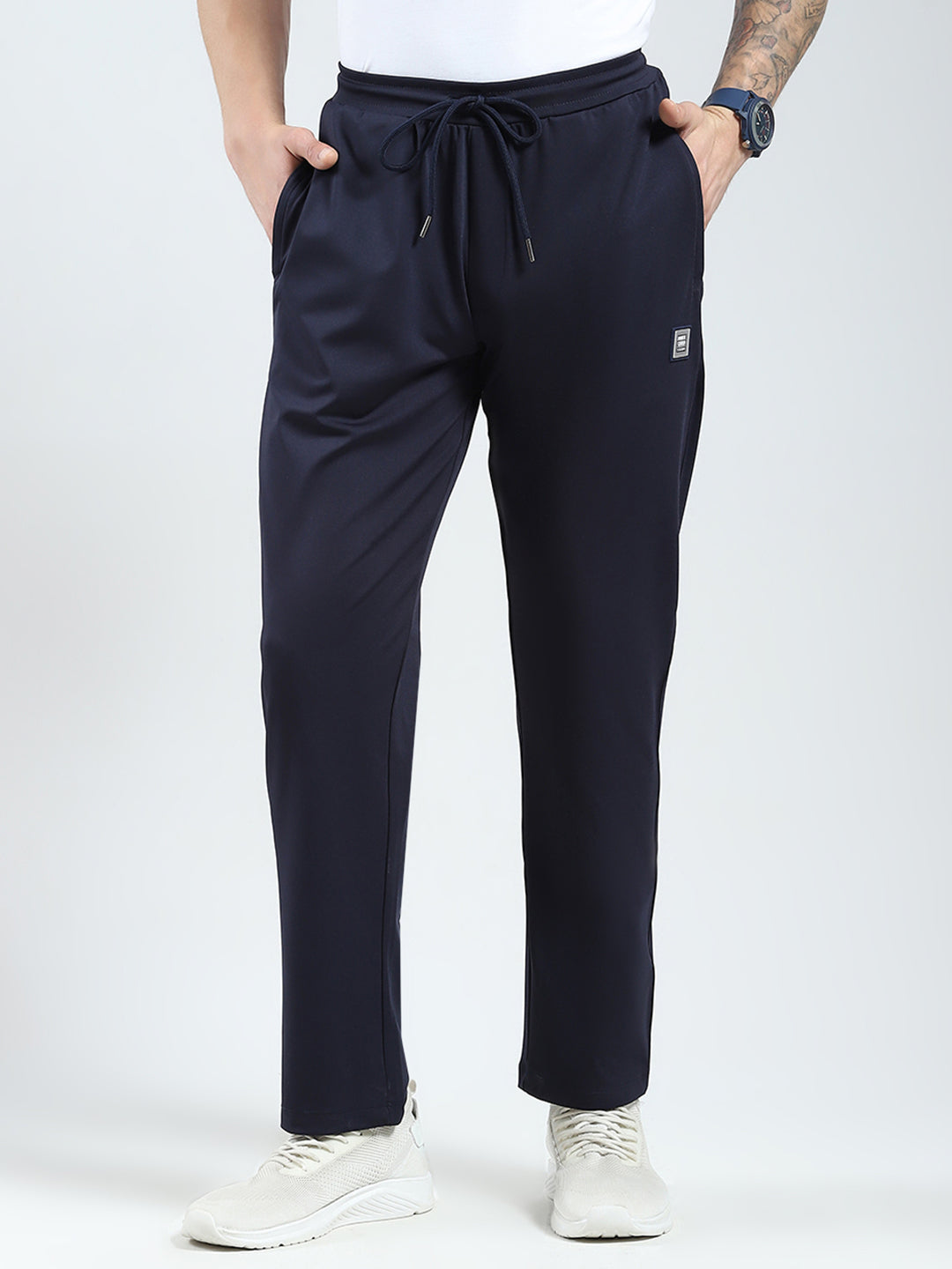 Men Navy Blue Solid Regular Fit Lower