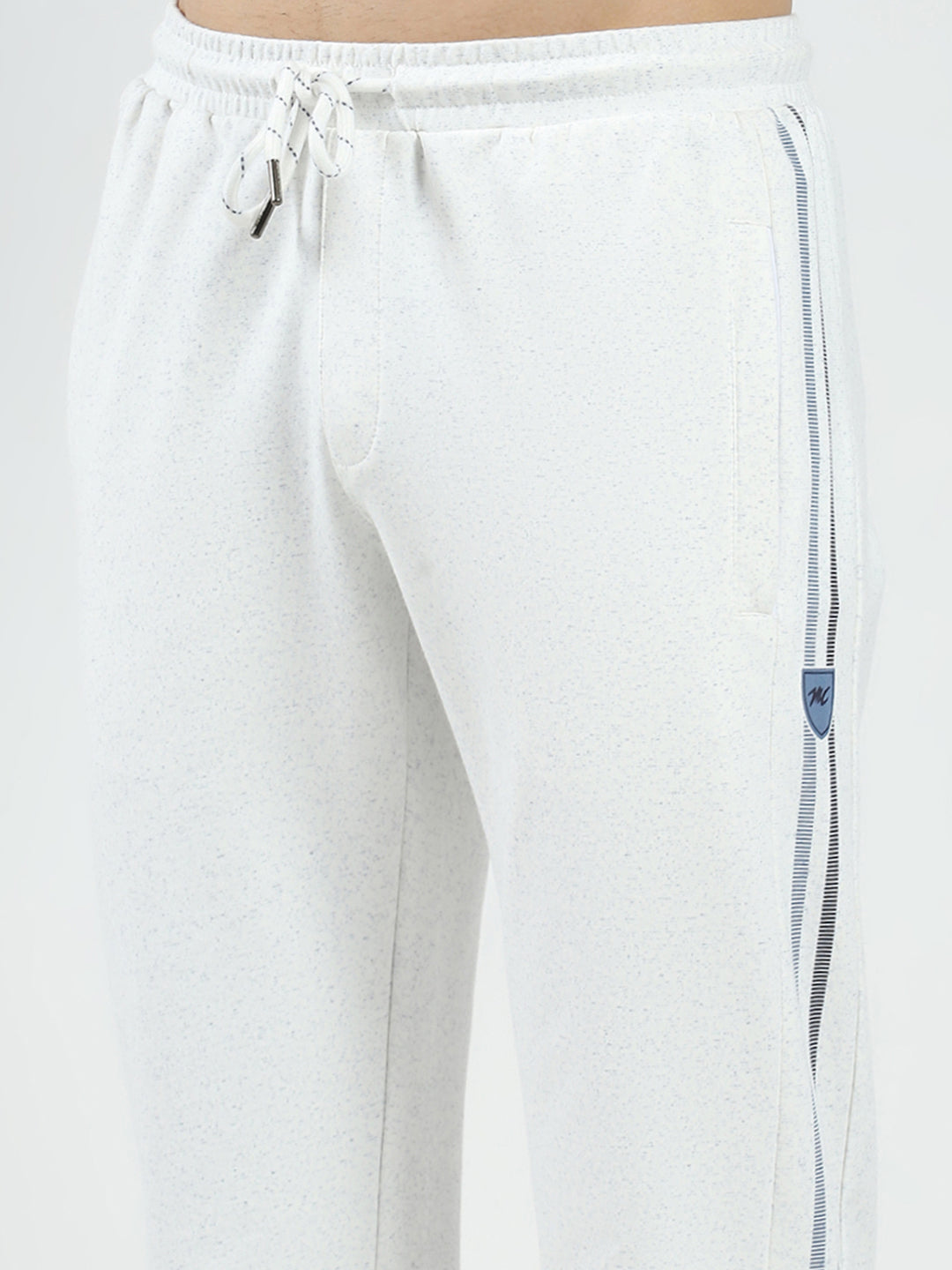 Men Off White & Blue Solid Regular Fit Lower