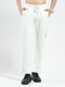 Men Off White & Green Solid Regular Fit Lower