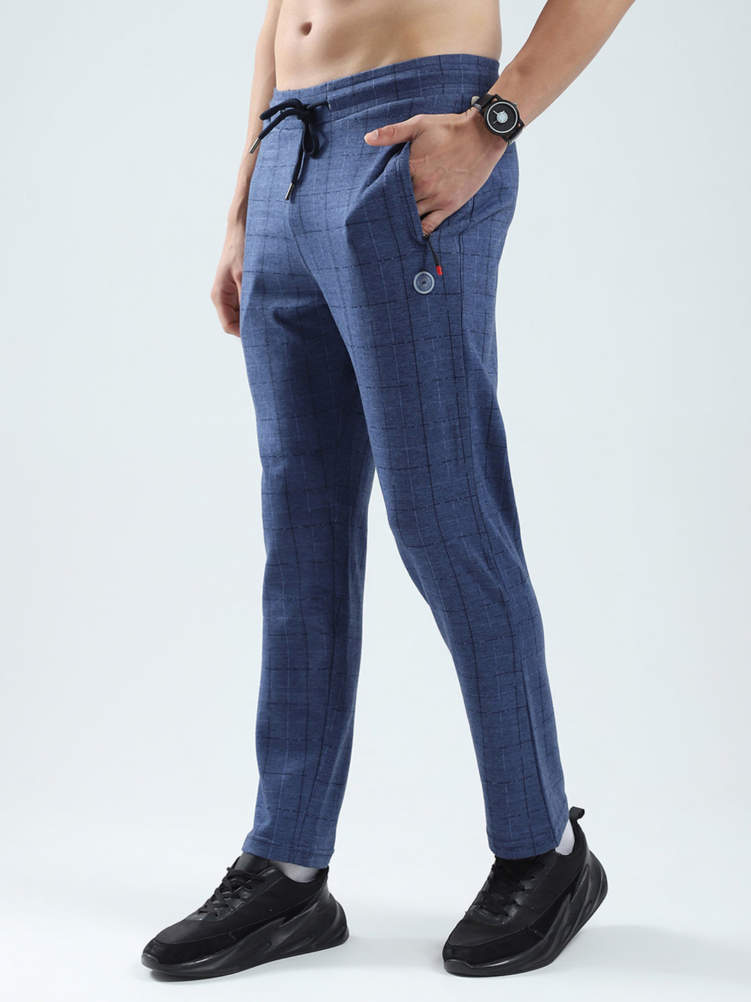 Men Blue Solid Regular Fit Lower