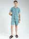 Men Blue Printed Collar Half Sleeve Bermuda Set