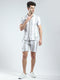 Men Grey Self Design Collar Half Sleeve Bermuda Set