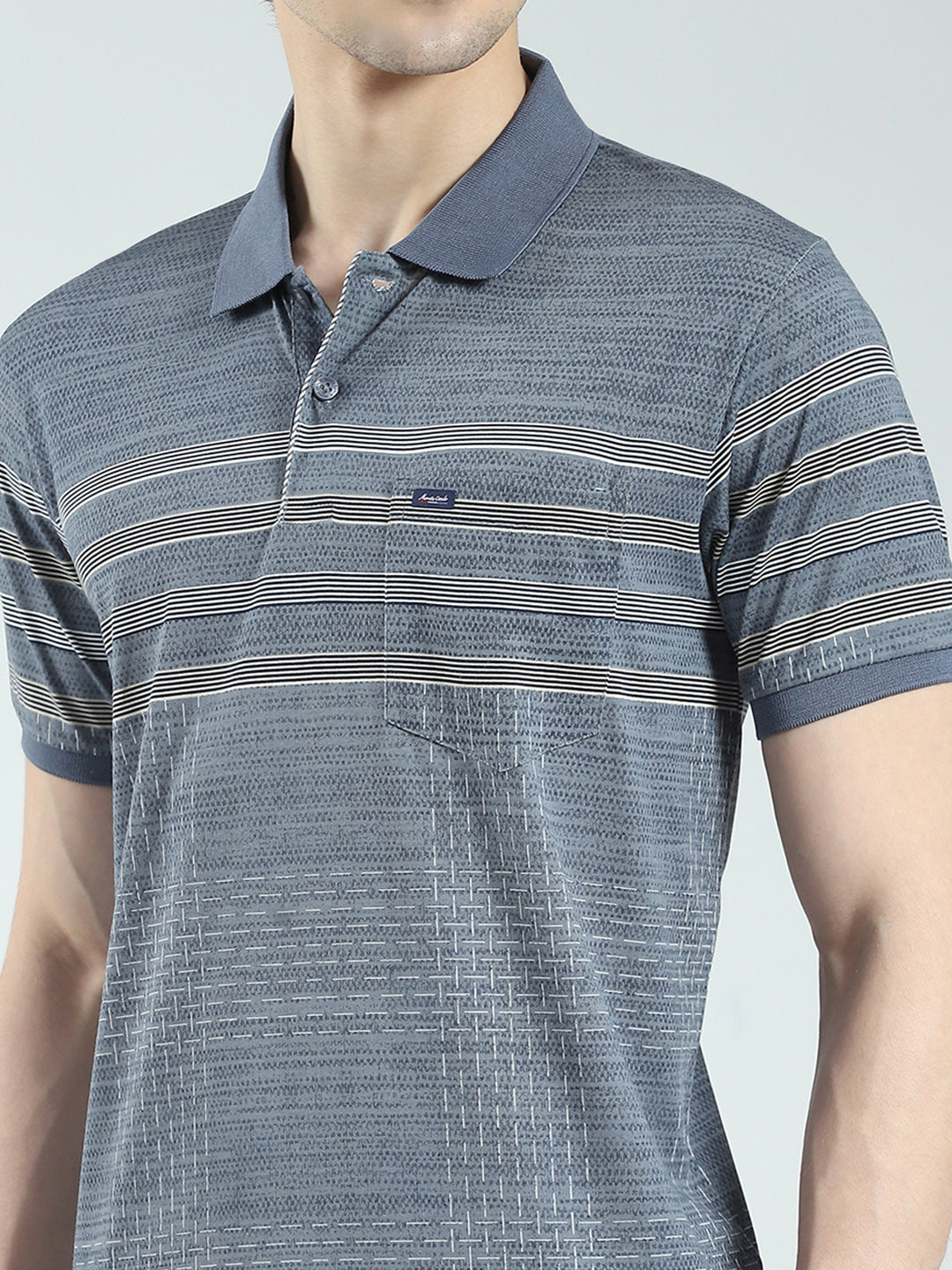Men Grey Stripe Collar Half Sleeve Lower Set