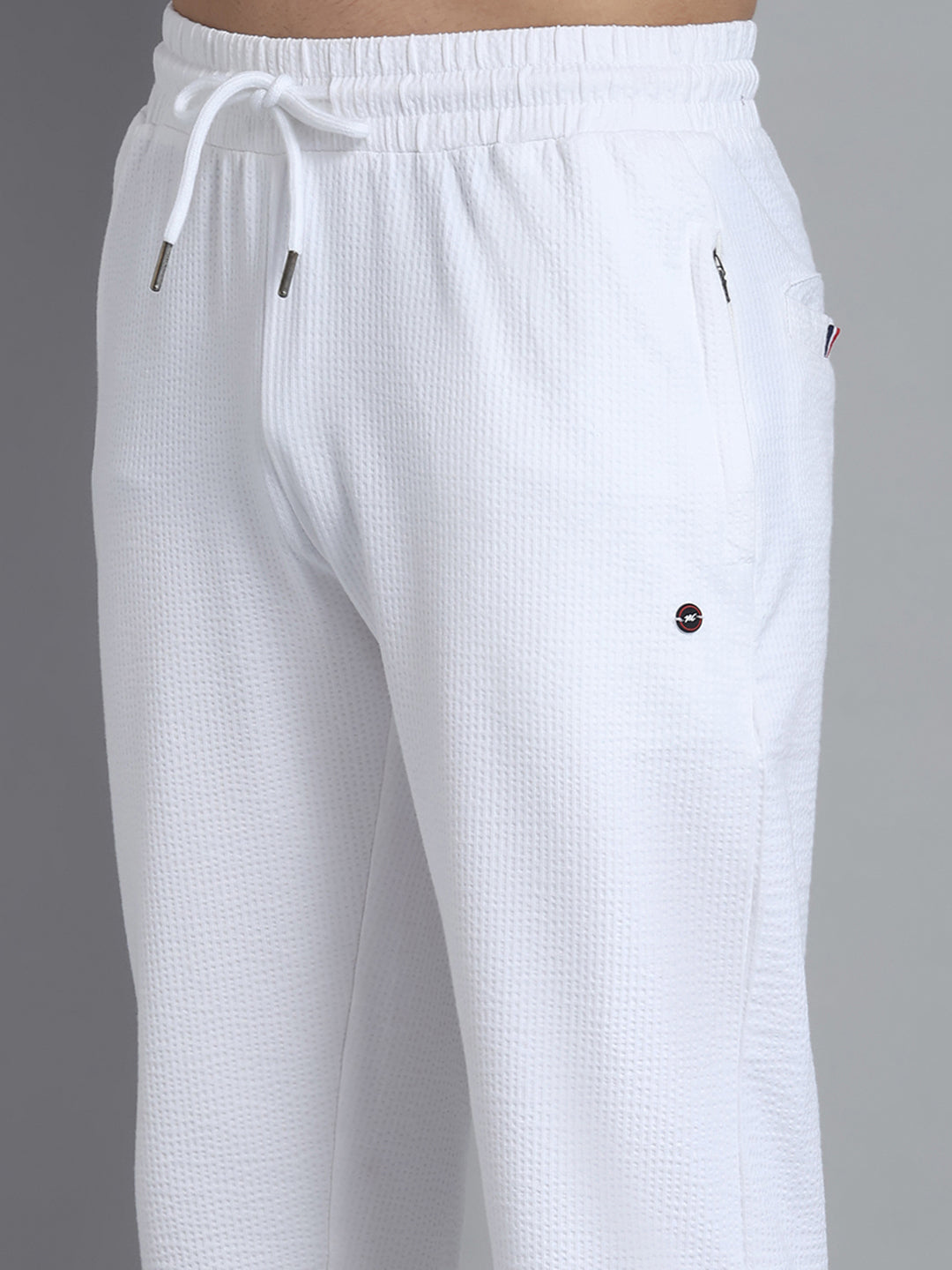 Men White Self Design Collar Half Sleeve Lower Set