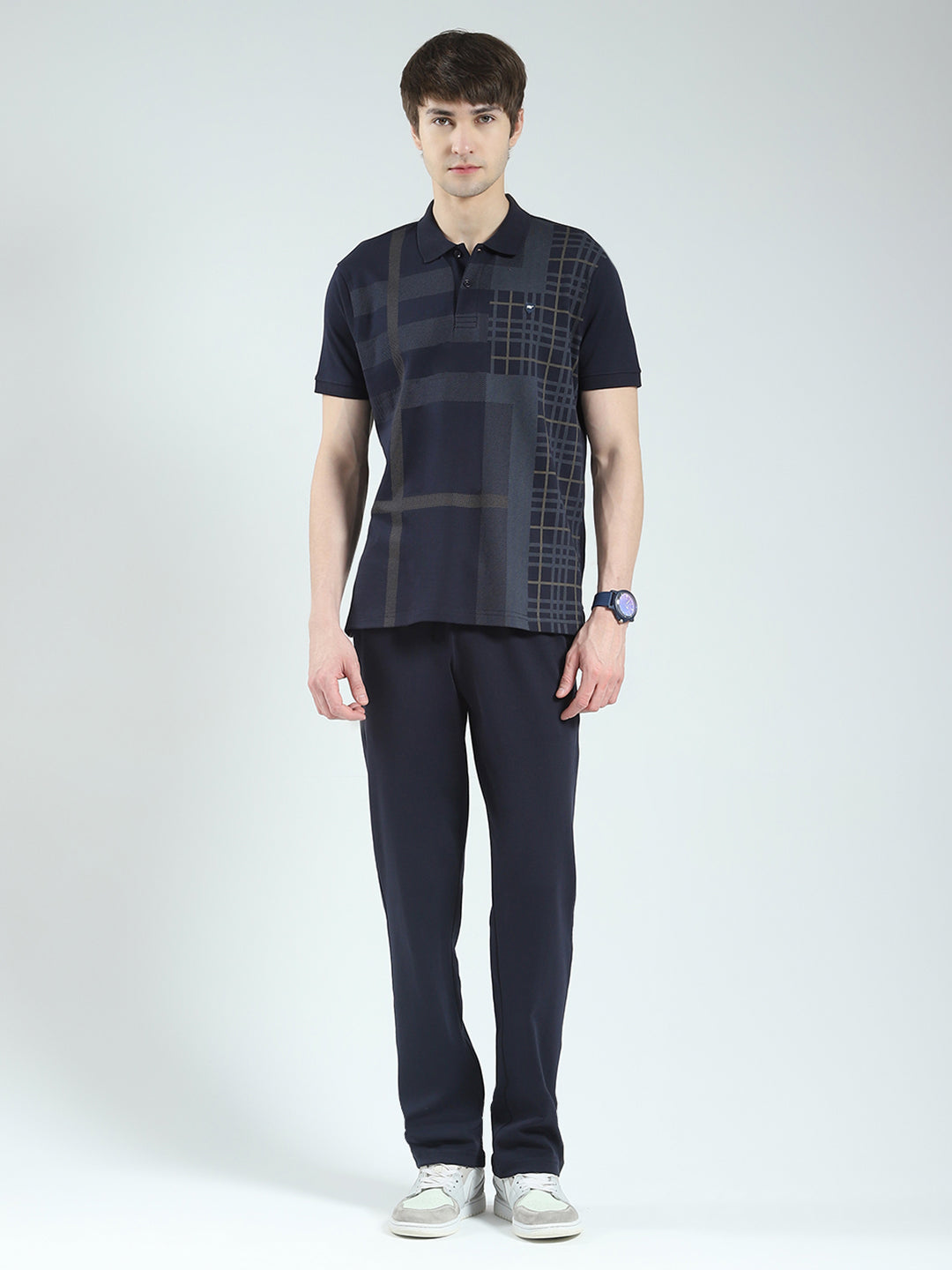 Men Navy Blue Printed Collar Half Sleeve Combo Set