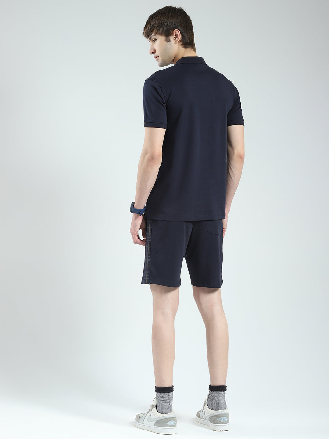 Men Navy Blue Printed Collar Half Sleeve Combo Set