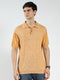 Men Mustard Self Design Collar Half Sleeve T-Shirt