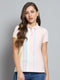 Women Peach Stripe Collar Half Sleeve T-Shirt