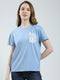 Women Blue Printed Round Neck Half Sleeve Top